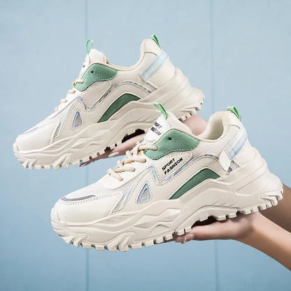 Low top casual board shoes in beige green with mesh upper and round toe.