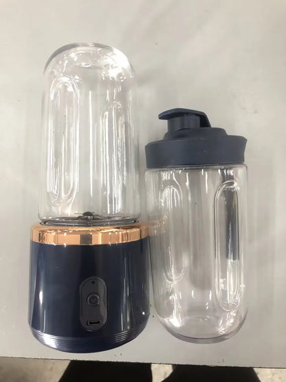 Portable USB blender in Tunisian dark blue with six blades, 400ml cup, and charging cable