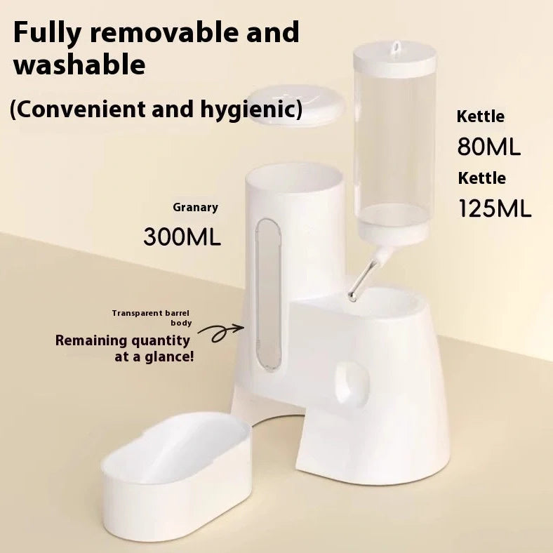 White hamster automatic water feeder with integrated food basin showing separate compartments