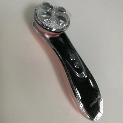 Vibration beauty instrument with medical anti-allergy steel probe, RF EMS sonic vibration and colour light, in rose gold or white