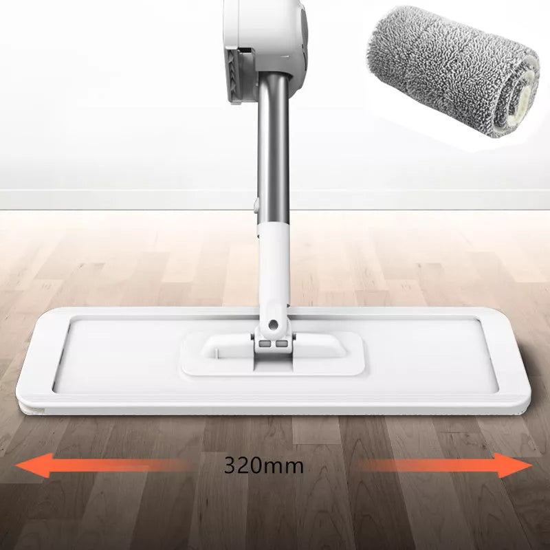 Microfiber replacement floor mop with magic squeeze and hands-free washing feature