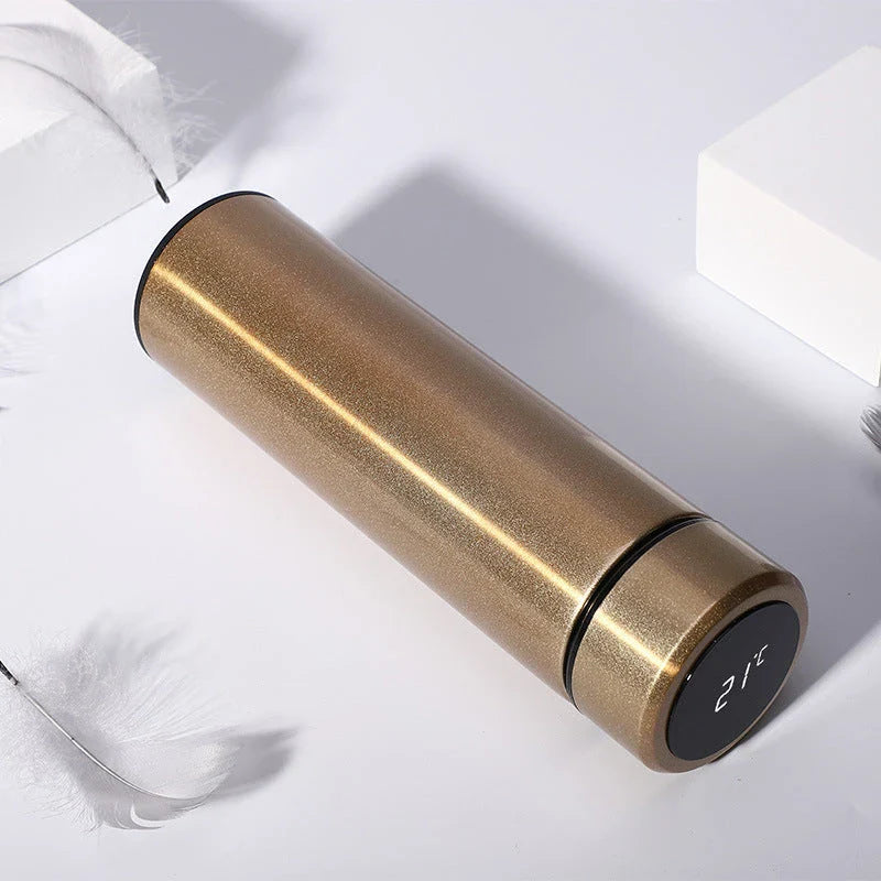 Sleek stainless steel vacuum flask with LED temperature display, available in various stylish colors and capacities to suit active lifestyles.