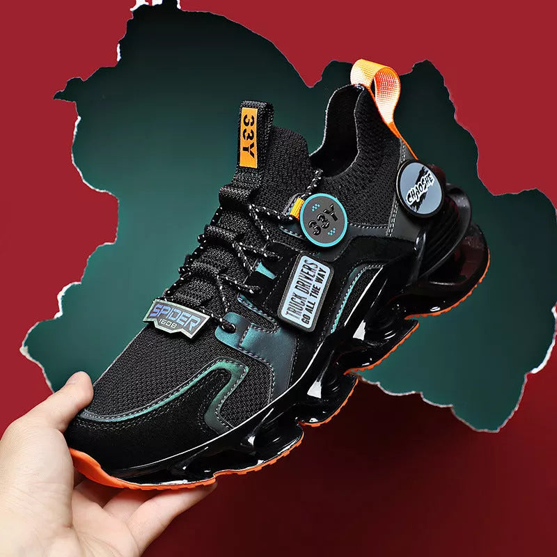 Men's Hollow Blade Shock Absorption Sports Shoes in Apricot, Black, and White