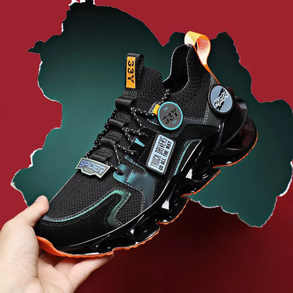 Men's Hollow Blade Shock Absorption Sports Shoes in Apricot, Black, and White