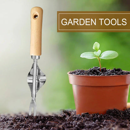 Versatile gardening tool with long prongs for easy weed removal and soil aeration in yards and lawns