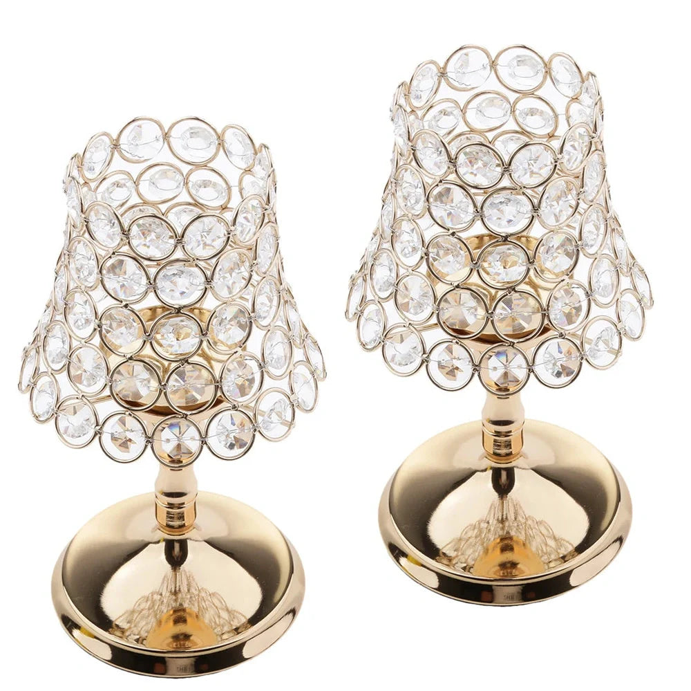 Iron electroplated candle holder with handcrafted crystal detailing in three sizes