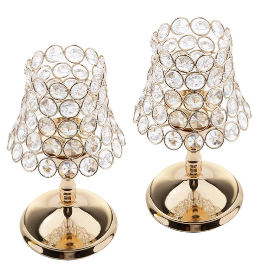 Iron electroplated candle holder with handcrafted crystal detailing in three sizes