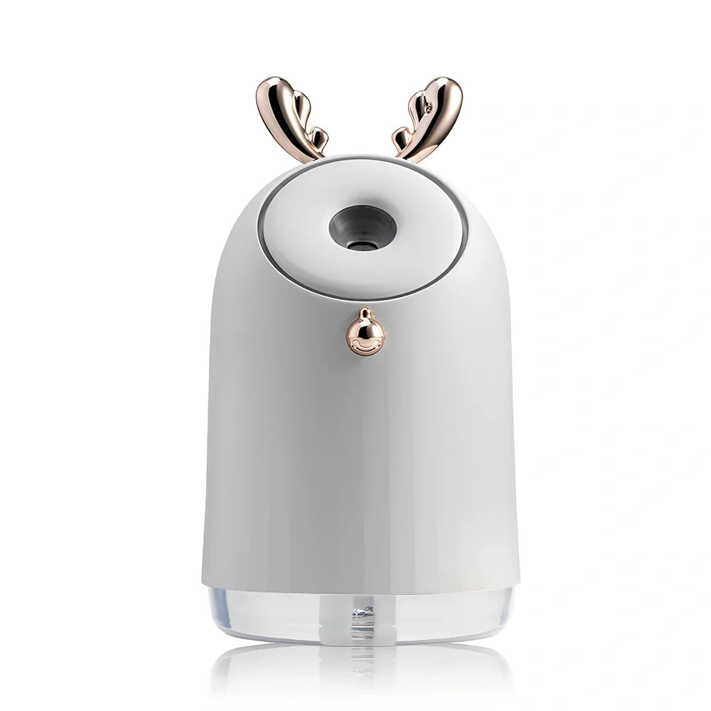 Blue humidifier table lamp with USB port, 80mm diameter, mist output and ambient lighting functions