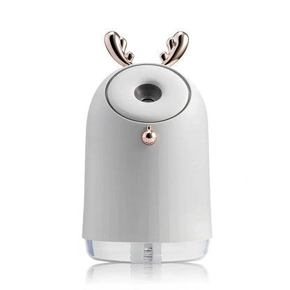 Blue humidifier table lamp with USB port, 80mm diameter, mist output and ambient lighting functions