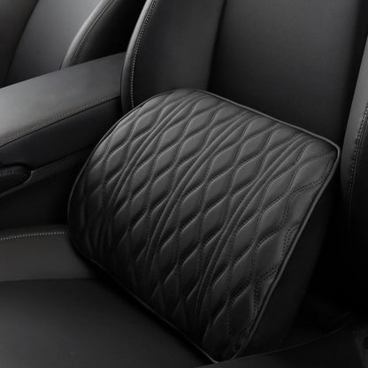 Ergonomic memory foam car headrest and lumbar support set with breathable knitted fabric and adjustable straps for personalized comfort and support