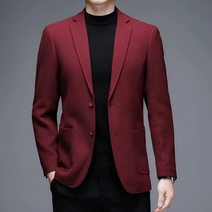 Men's solid colour woolen winter jacket in loose fitting casual business style