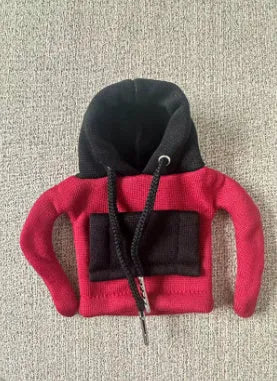 Polyester car gear lever hooded cover in red and white hat design, dimensions 12x13 cm.