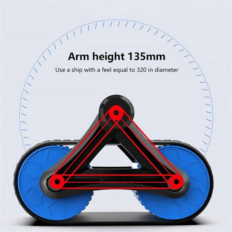 Dual-wheel abdominal roller with sweat-absorbent grip handle for intense core workouts