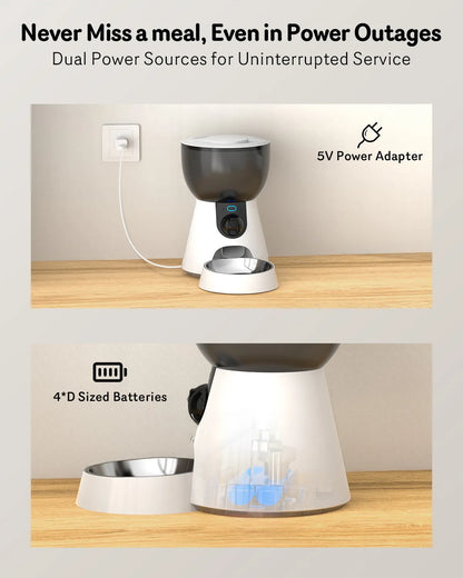 Automatic cat feeder with integrated camera for remote pet monitoring and feeding control