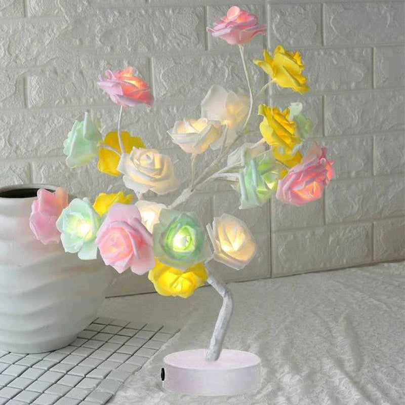 Elegant USB-powered LED rose lamp with warm lighting and versatile decoration options for bedroom and home decor