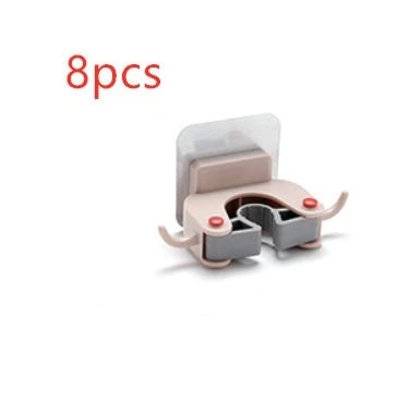 Versatile adhesive wall hooks for organizing mops, brooms, and other cleaning tools in the bathroom or laundry room