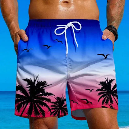 Men's loose fit swimming trunks in ethnic pattern with medium elastic waistband