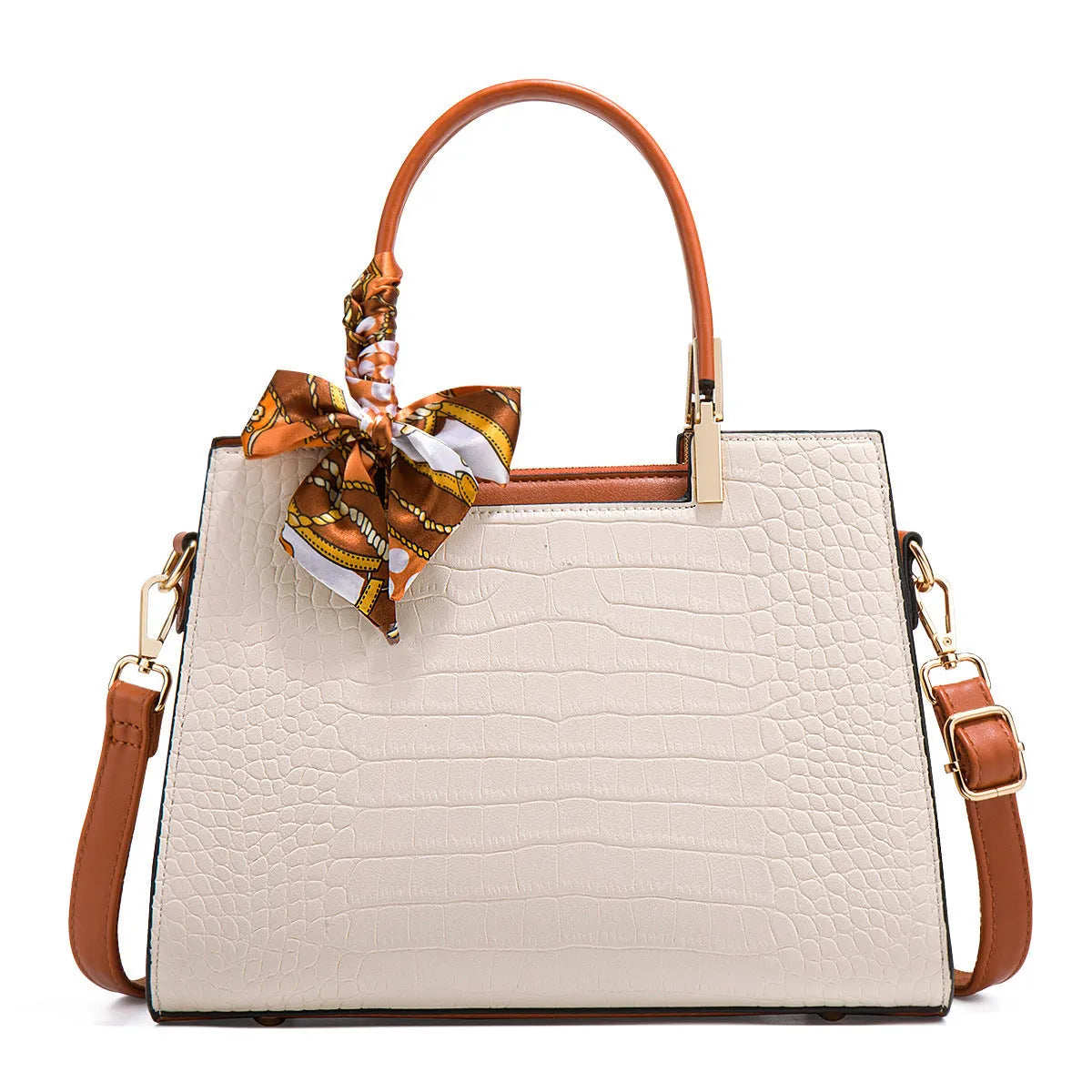 Milky white women's large shoulder handbag with interior organiser pockets and horizontal square shape.