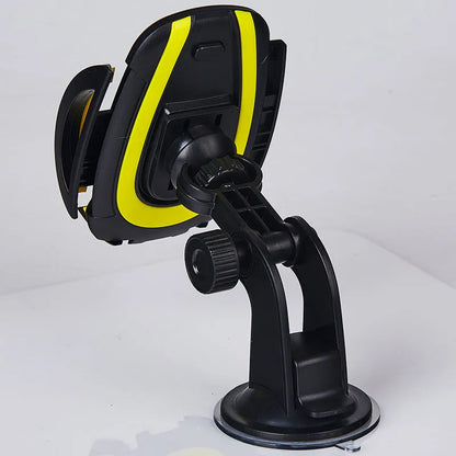 Red U-shaped mobile phone bracket with suction cup and clamp for car or table mounting