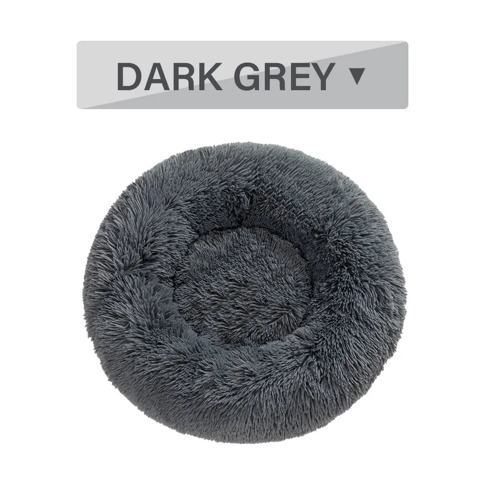 XXL fluffy donut dog bed in luxury long plush with 100cm diameter for large pets