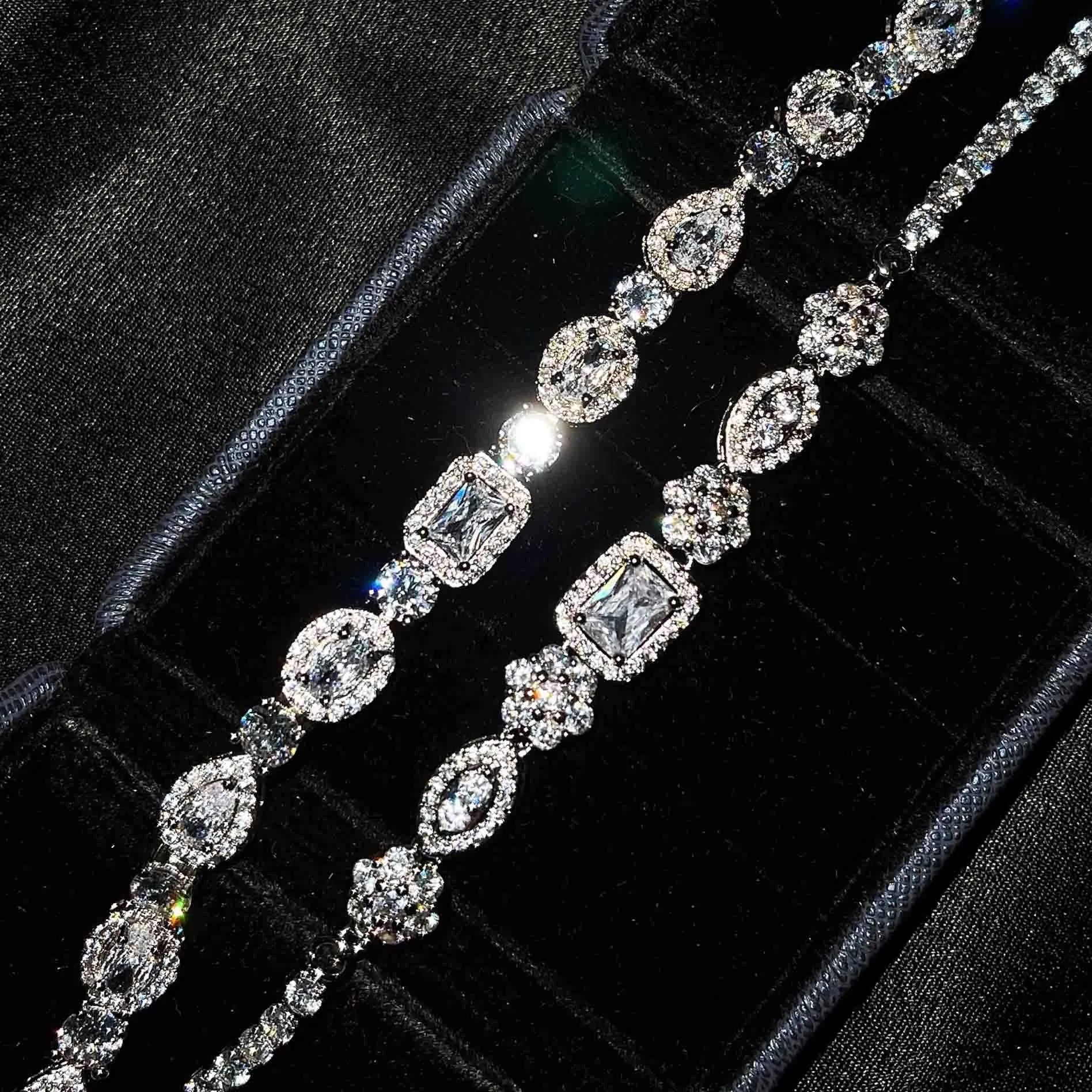 Women's geometric S925 sterling silver-plated bracelet with zircon stones and adjustable 16+3cm length