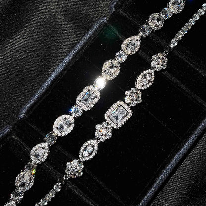 Women's geometric S925 sterling silver-plated bracelet with zircon stones and adjustable 16+3cm length