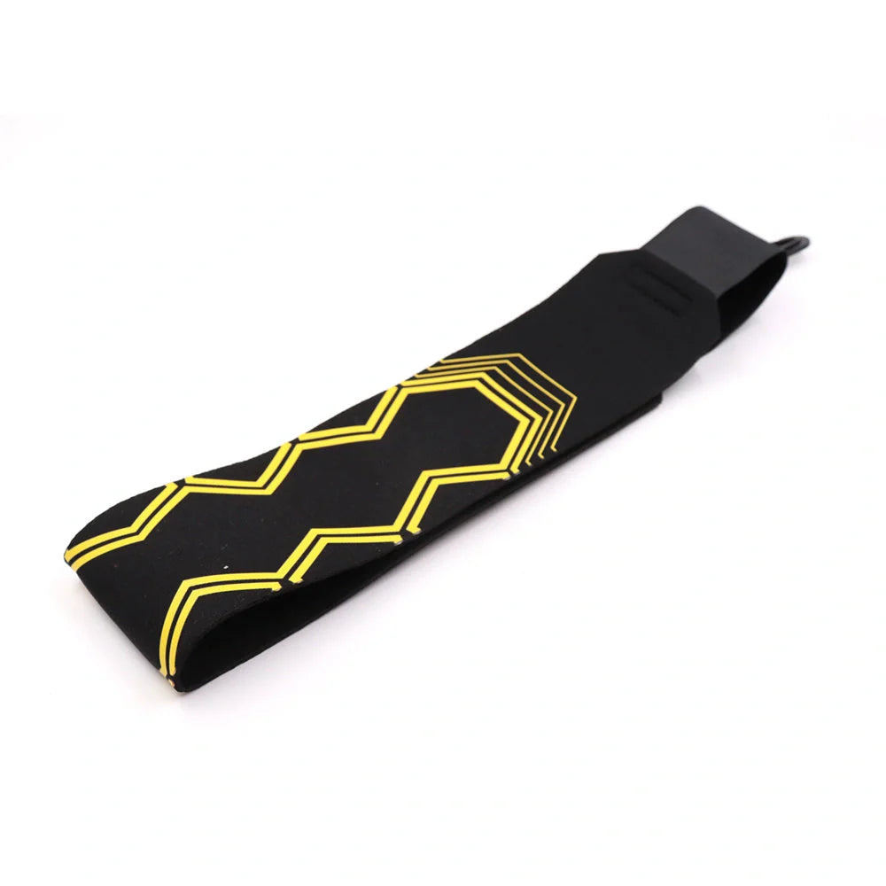 Adjustable soccer trainer with black nylon strap for shooting and ball control practice