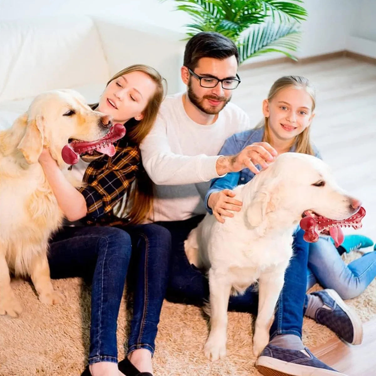 Natural rubber dog chew toy for aggressive chewers with chew bone design