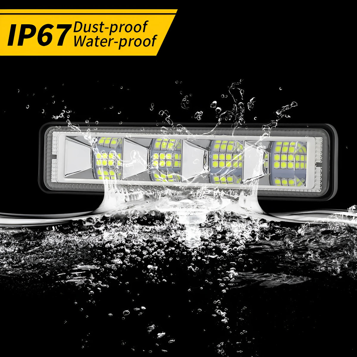 Pack of four rectangular aluminium LED work lights for car and truck modification.