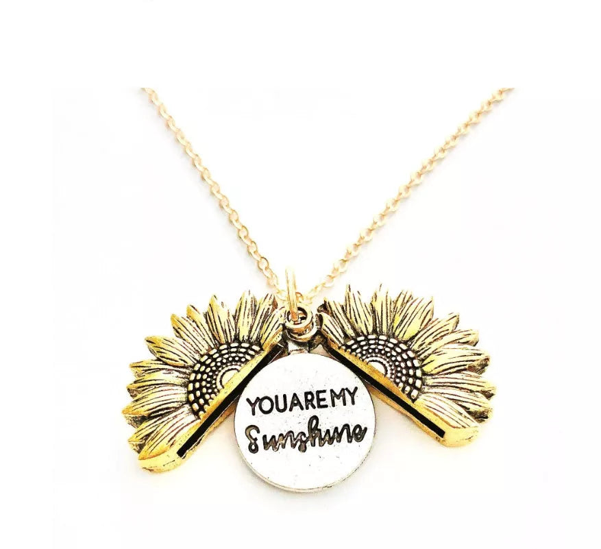 Sunflower Double Lettering Necklace in ancient gold, silver, and rose gold with adjustable chain