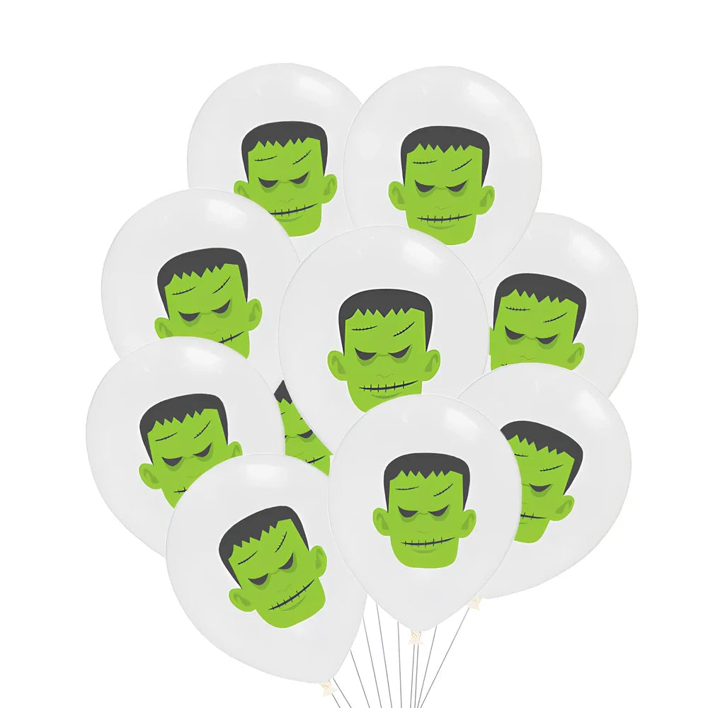 Halloween balloon decoration set with 10 printed latex balloons showing ghost and skeleton designs