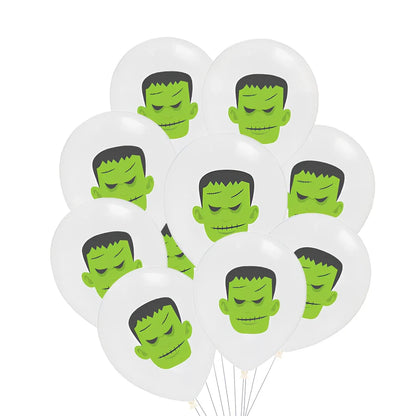 Halloween balloon decoration set with 10 printed latex balloons showing ghost and skeleton designs