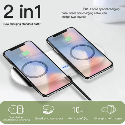 Dual wireless charger for mobile phones in black and white with intelligent temperature control