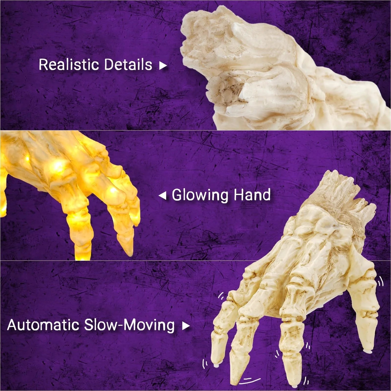 Realistic glowing zombie hand decoration with motion and sound for Halloween