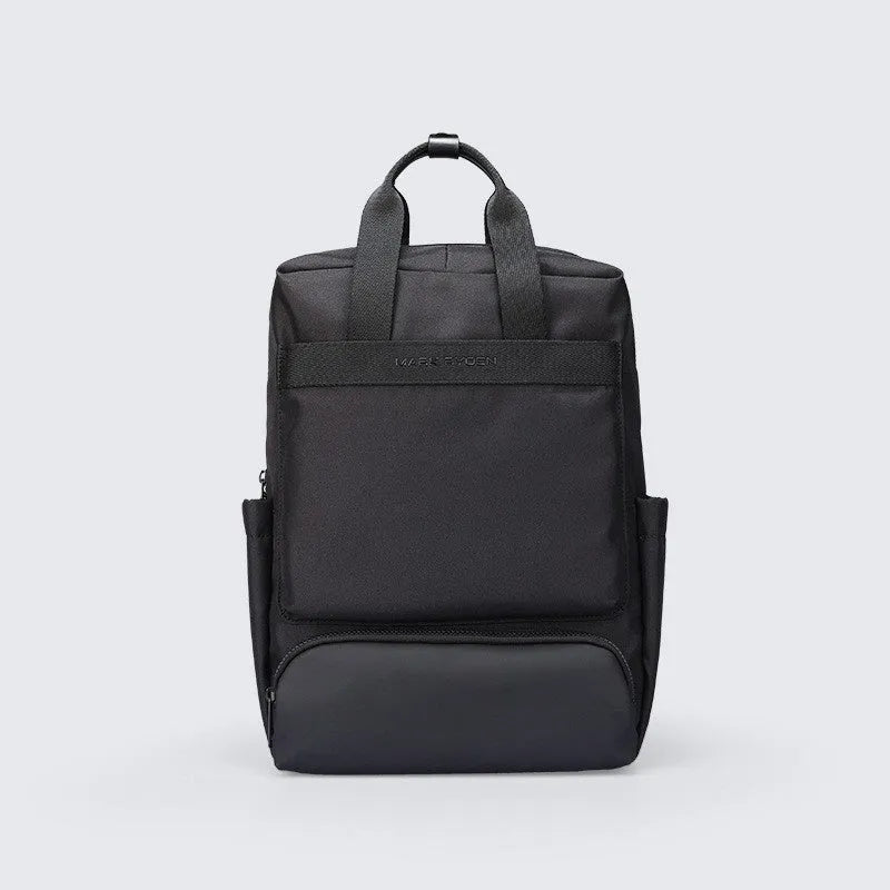 Elegant black Oxford cloth computer backpack with a 20-35 litre capacity.