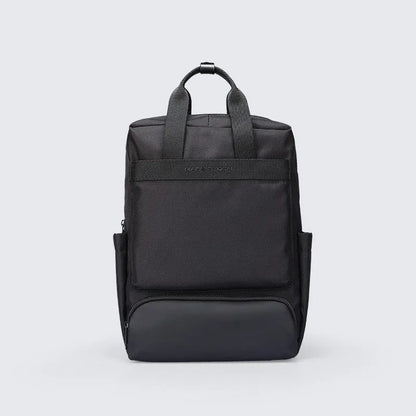 Elegant black Oxford cloth computer backpack with a 20-35 litre capacity.