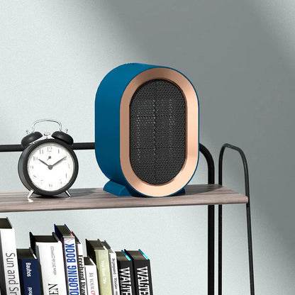 Black desktop electric heater with ceramic heating, mechanical dial, and compact design for home office use
