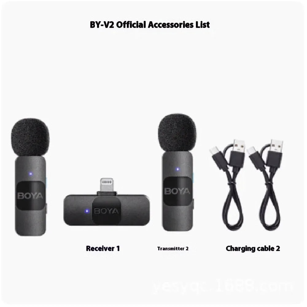 Wireless collar clip microphone with 2.4GHz transmission and USB-C charging for mobile live streaming and video recording