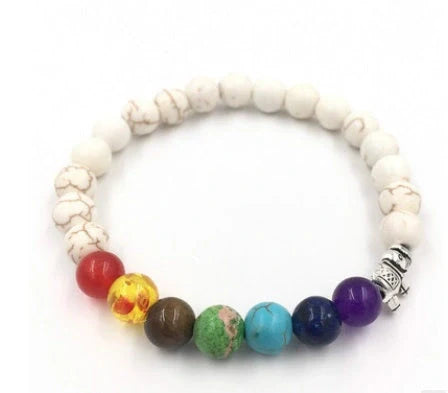 Agate molten rock chakra bracelet with colorful 8mm beads and adjustable string