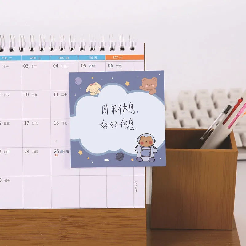 Bear Sticky Notes 8x8cm Cartoon Memo Pad 50 Sheets Self-Stick Note Paper for Home Office School Study Planning and Daily Reminders