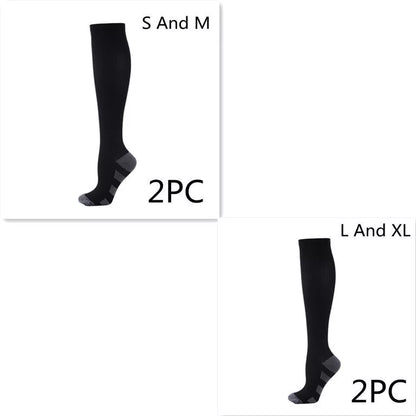 Athletic compression socks with three-bar design in black, pink, and white