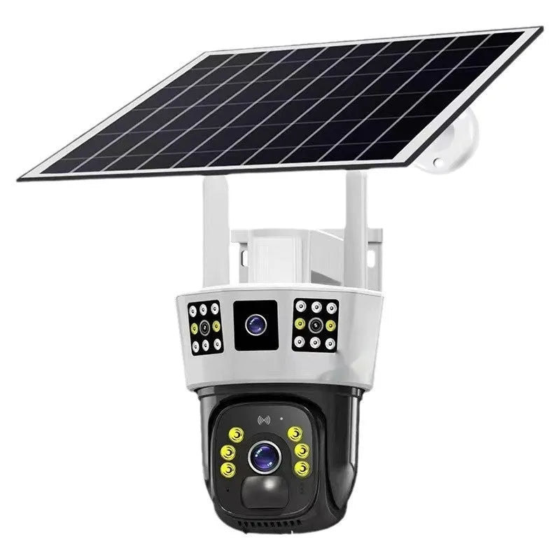Solar binocular three-screen surveillance camera for outdoor security monitoring