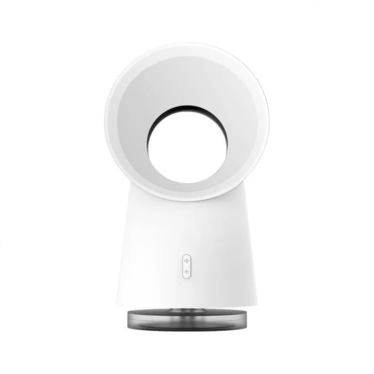 White desktop bladeless fan with humidification spray, 3 speeds, 60ml tank, 129x145x227mm