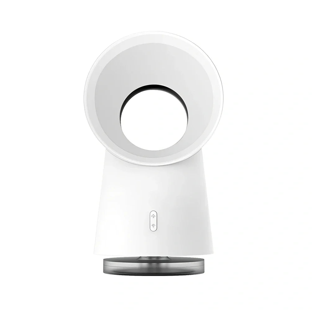 White desktop bladeless fan with humidification function, USB powered office cooler