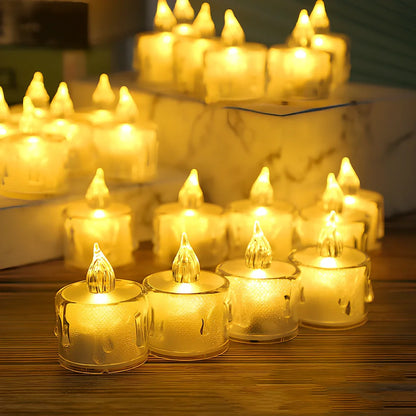 Electronic LED candle lamp with warm white illumination, 3.6cm diameter transparent design