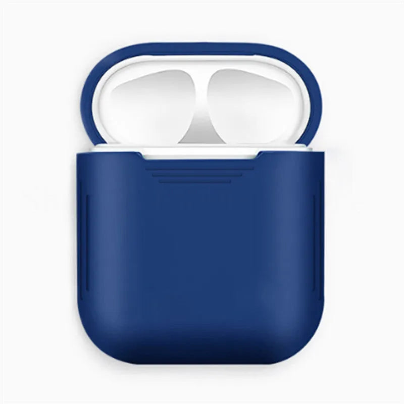 Silicone shockproof protective case for Apple AirPods in various colours with anti-lost rope.