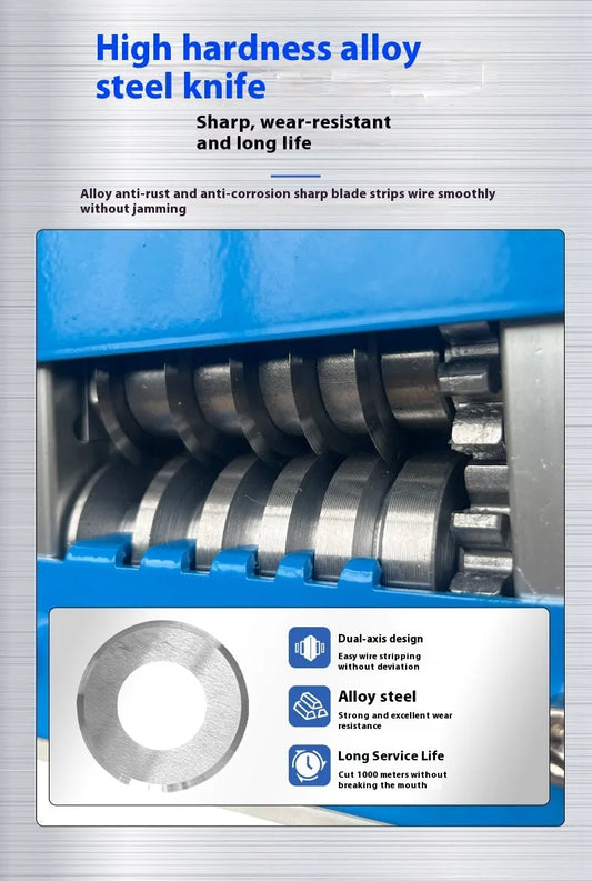 Manual wire stripping machine with adjustable blades for 0.5-17mm cables, compact 154mm design