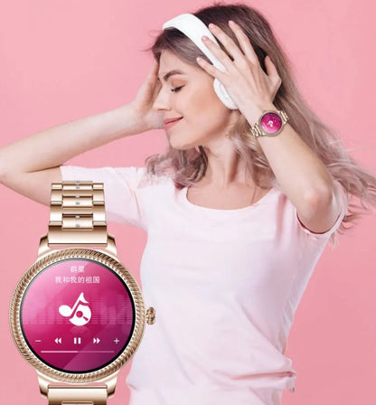 AK38 Ladies Smart Watch with stainless steel wristband and 1.09-inch TFT display
