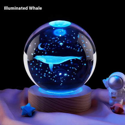 Moon small night lamp with crystal ball and USB base in celestial design theme