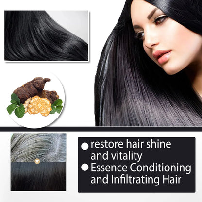 100ml boxed bottle of Polygonum Multiflorum Shampoo for white to black hair transformation.